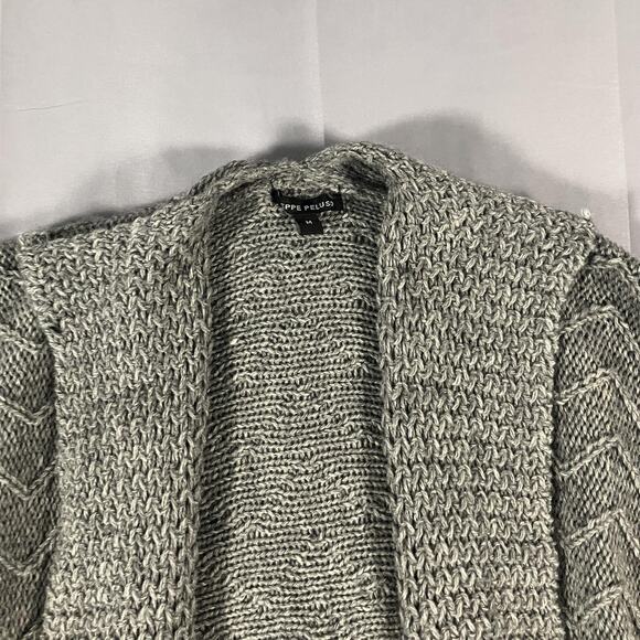 Peppe Peluso Sweater Womens Medium Knit Fringe Cardigan Chunky Boho Wool Blend - Picture 2 of 16